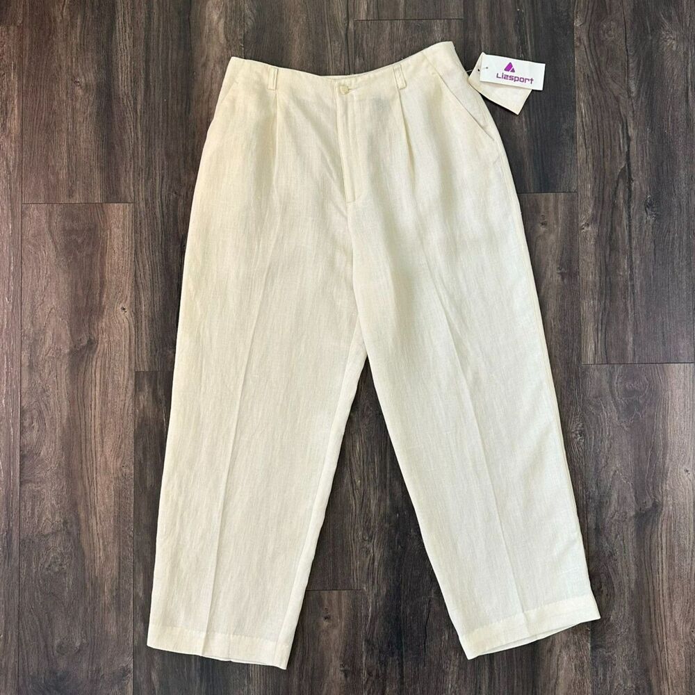 Vintage NWT LizSport Linen Pants 'Antique Safari' Off-White Trousers Size Large